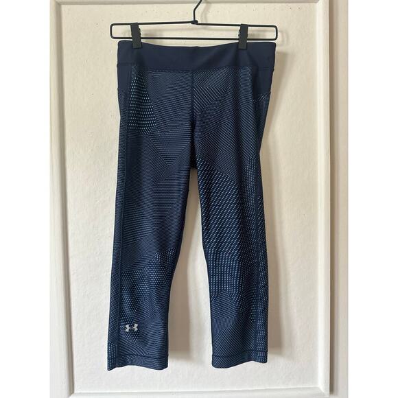 Under Armour Compression Capri Leggings Navy Blue Geometric Print Size M - Picture 1 of 3
